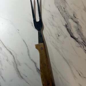 Vintage Meat Carving Fork with Wooden Handle and Stainless Steel Prongs